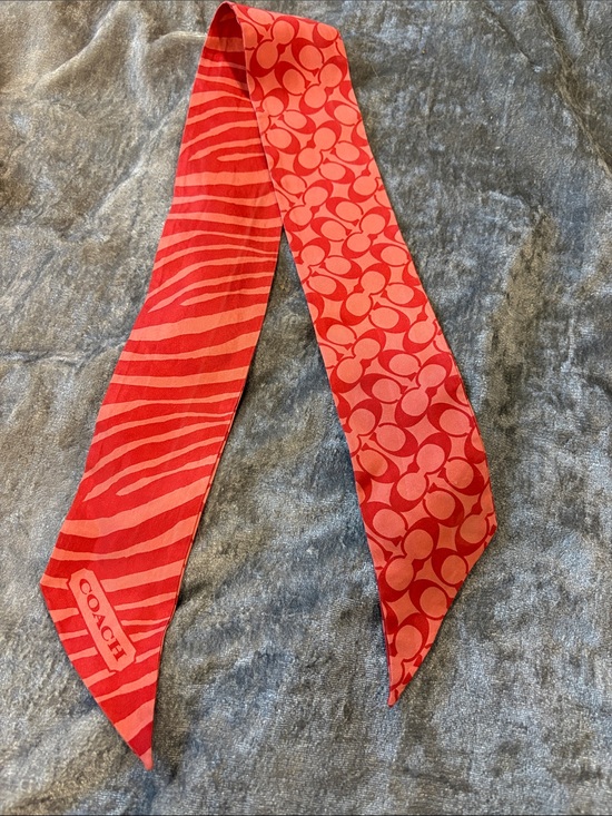 Coach Accessories - Coach Red & Pink Signature & Zebra Print Silk Scarf Twilly